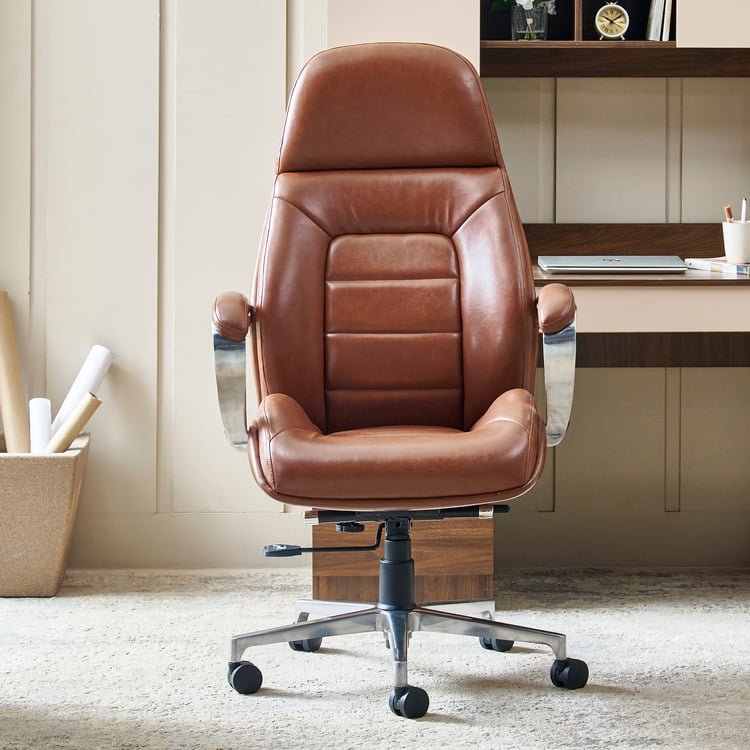 Zuby Monaco Faux Leather High Back Study Chair - Brown
