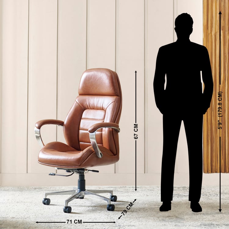 Zuby Monaco Faux Leather High Back Study Chair - Brown