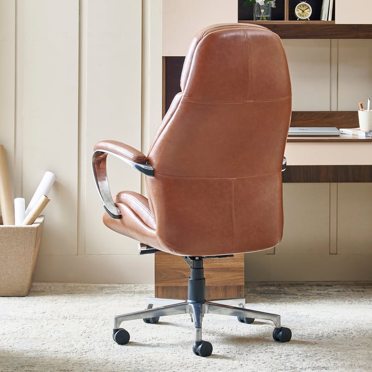Zuby Monaco Faux Leather High Back Study Chair - Brown