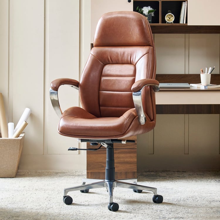 Zuby Monaco Faux Leather High Back Study Chair - Brown