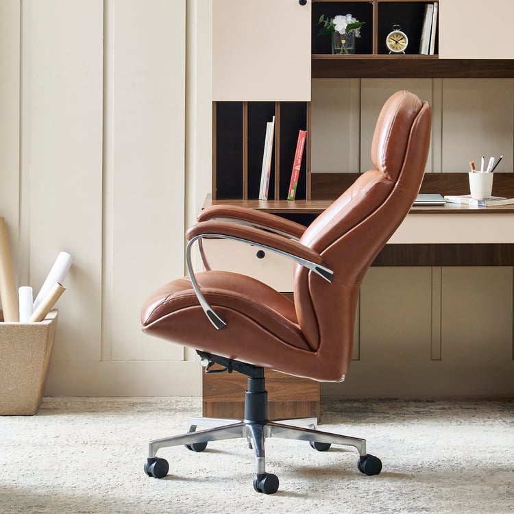 Zuby Monaco Faux Leather High Back Study Chair - Brown