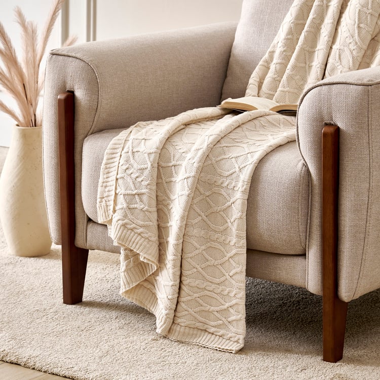 Alchemy Coconut Cotton Cable Knit Single Throw