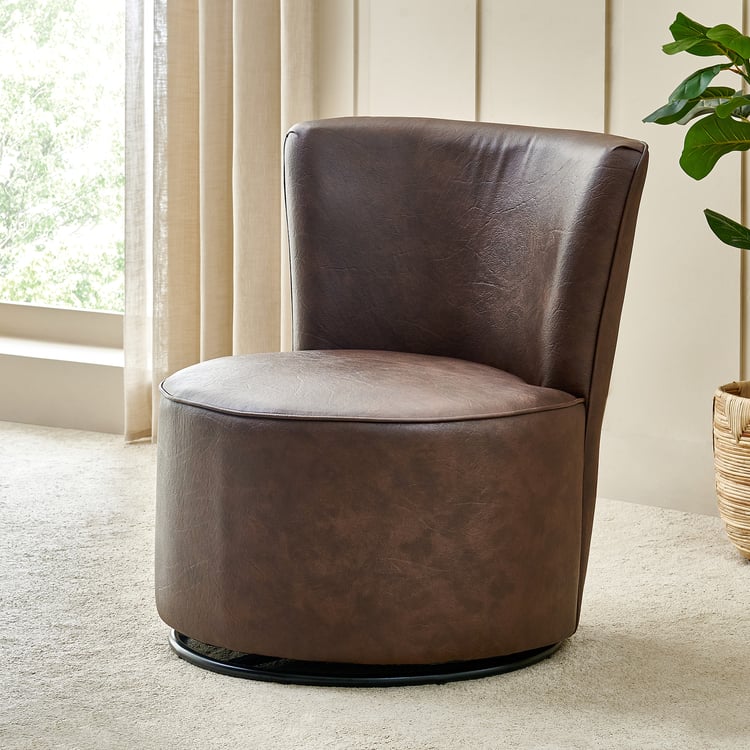 Noa Faux Leather Rotating Accent Chair - Brown
