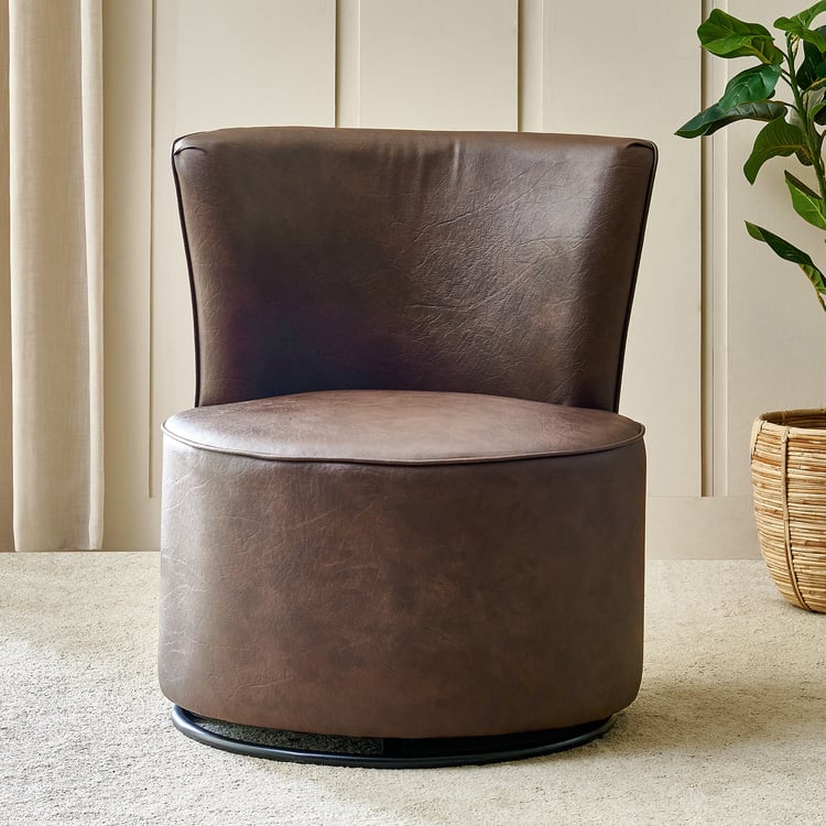 Noa Faux Leather Rotating Accent Chair - Brown