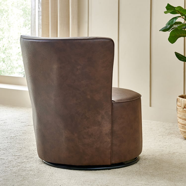 Noa Faux Leather Rotating Accent Chair - Brown