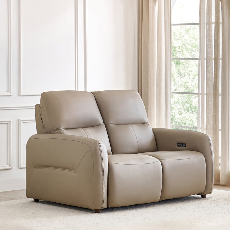 Etowah Half Leather 2-Seater Electric Recliner - Brown