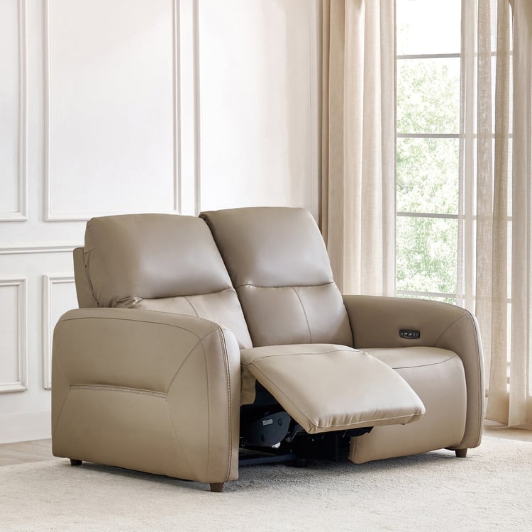Etowah Half Leather 2-Seater Electric Recliner - Brown