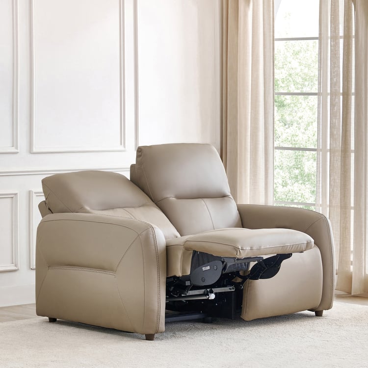 Etowah Half Leather 2-Seater Electric Recliner - Brown