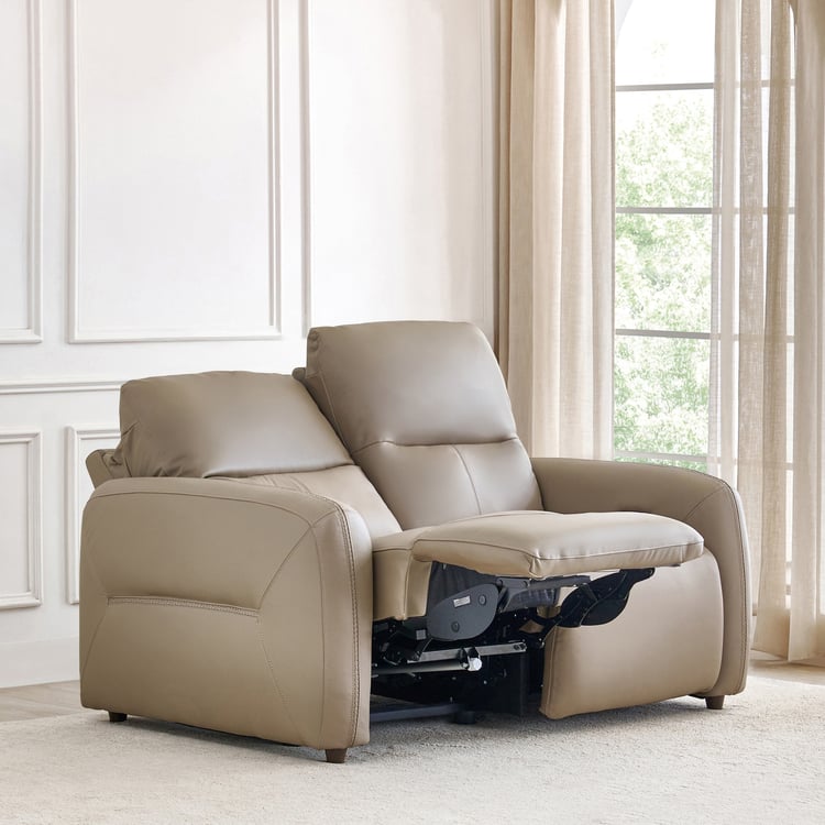 Etowah Half Leather 2-Seater Electric Recliner - Brown