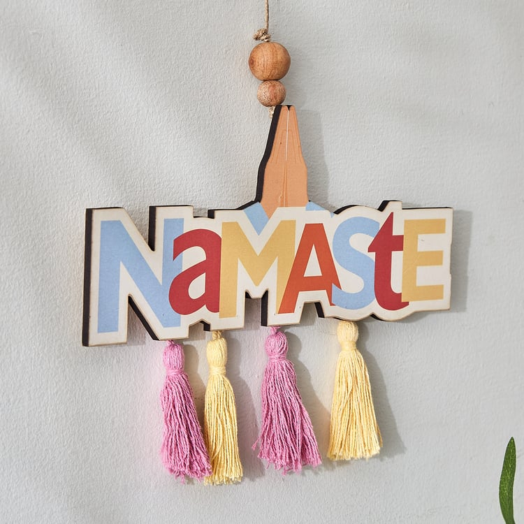 Garnet Interior Wooden Namaste Hanging Wall Accent