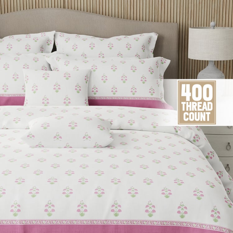 BOUTIQUE LIVING Royal Essence Cotton 400TC Floral Print 7Pcs Super King Bedsheet Set