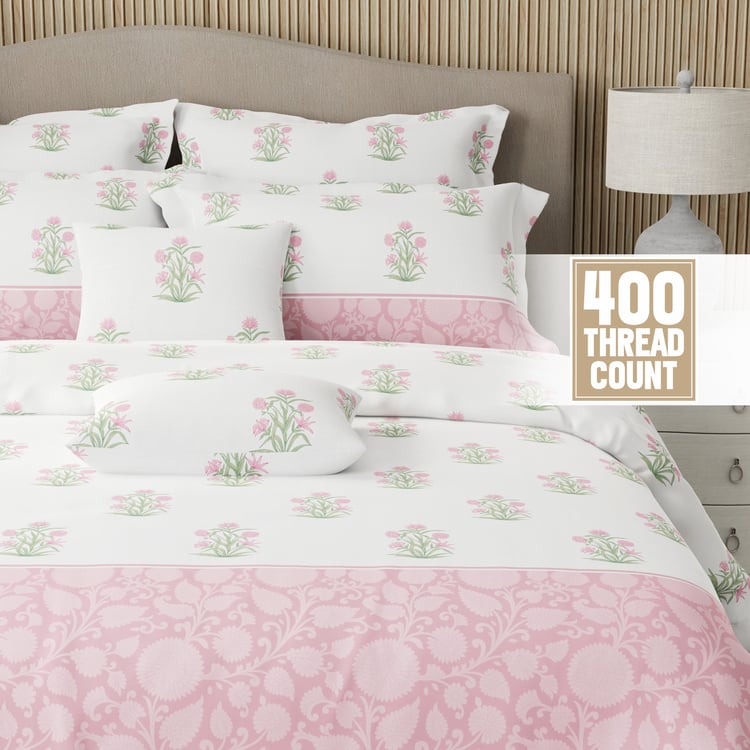 BOUTIQUE LIVING Royal Essence Cotton 400TC Floral Print 7Pcs Super King Bedsheet Set