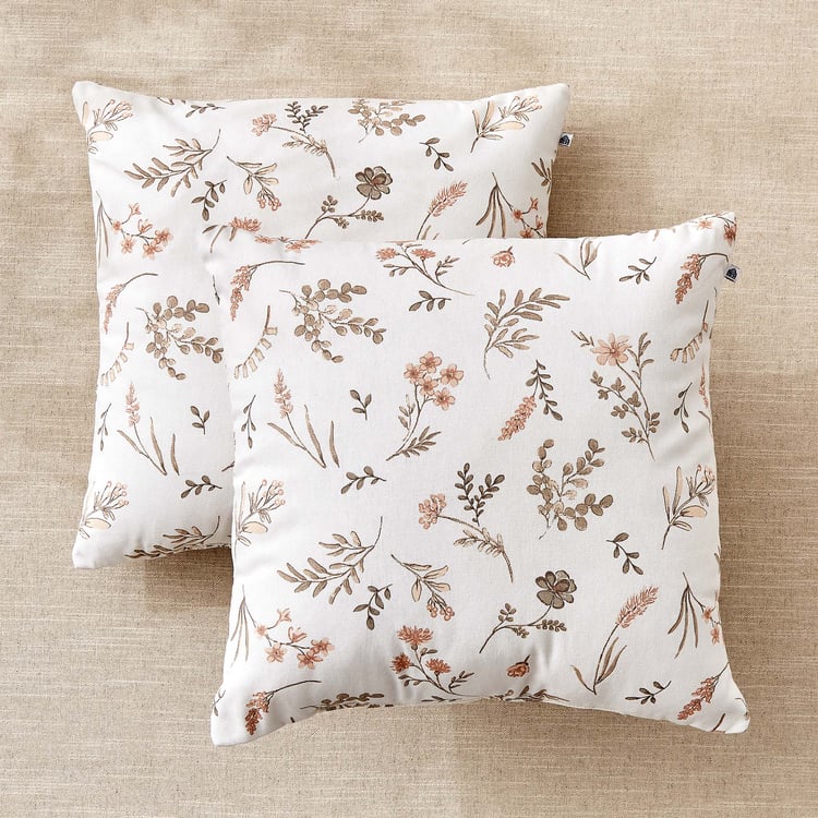 Ebony Grace Maple Set of 2 Floral Print Filled Cushion - 40x40cm