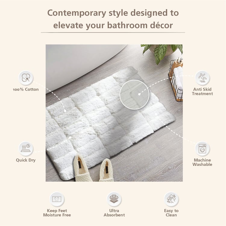 MASPAR Slab Comose Cotton Checked Anti-Slip Bath Mat - 60x40cm