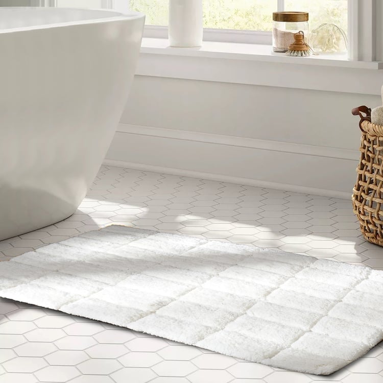 MASPAR Slab Comose Cotton Checked Anti-Slip Bath Mat - 80x50cm