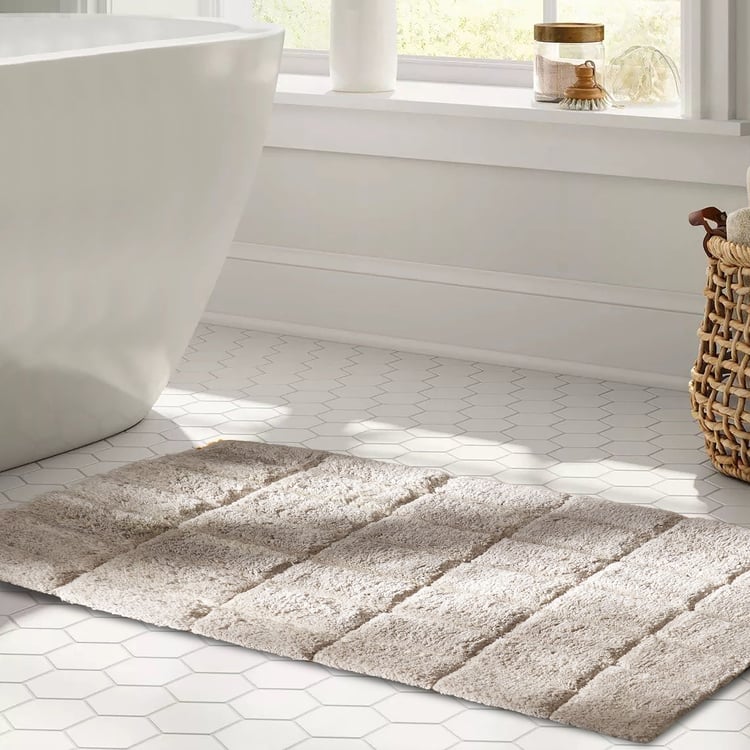 MASPAR Slab Comose Cotton Checked Anti-Slip Bath Mat - 80x50cm