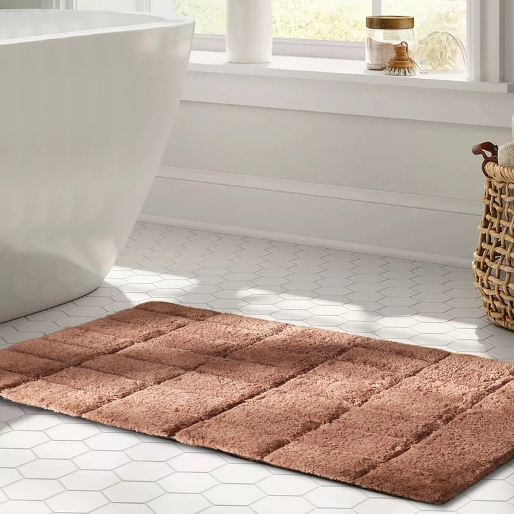 MASPAR Slab Comose Cotton Checked Anti-Slip Bath Mat - 80x50cm