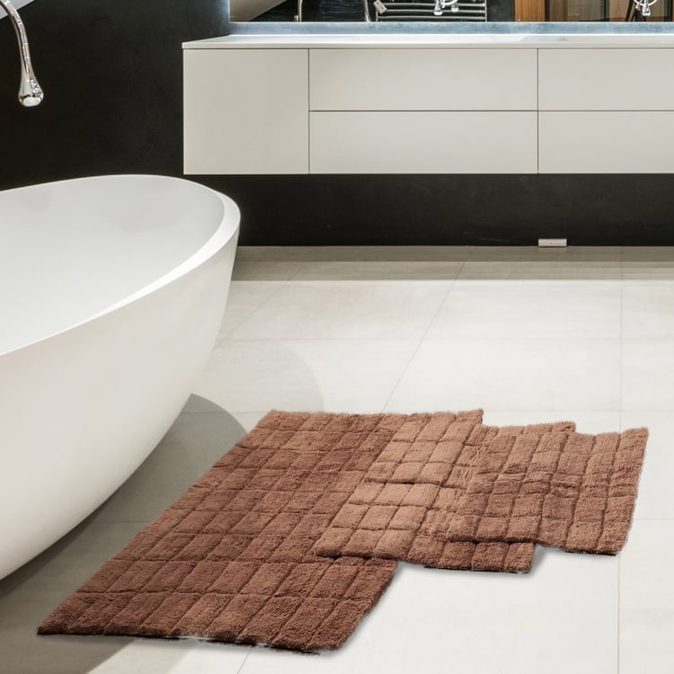 MASPAR Slab Comose Cotton Checked Anti-Slip Bath Mat - 120x70cm