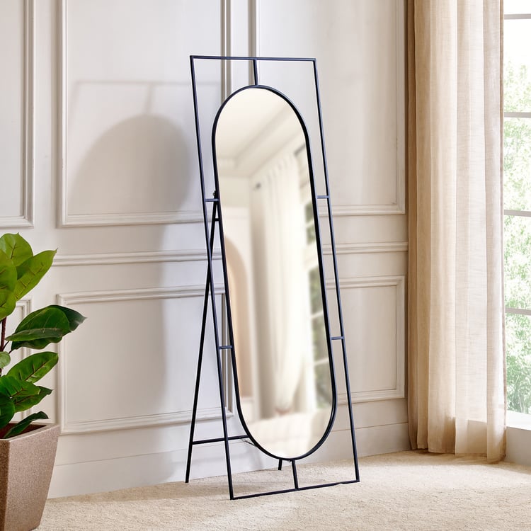 Saga Metal Standing Mirror - Black