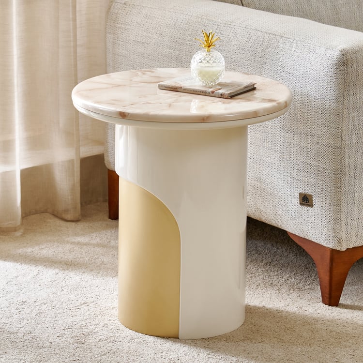 Alchemy Faux Marble Top End Table - Cream