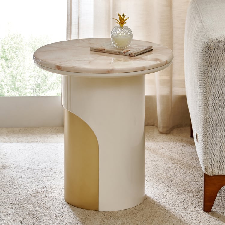 Alchemy Faux Marble Top End Table - Cream