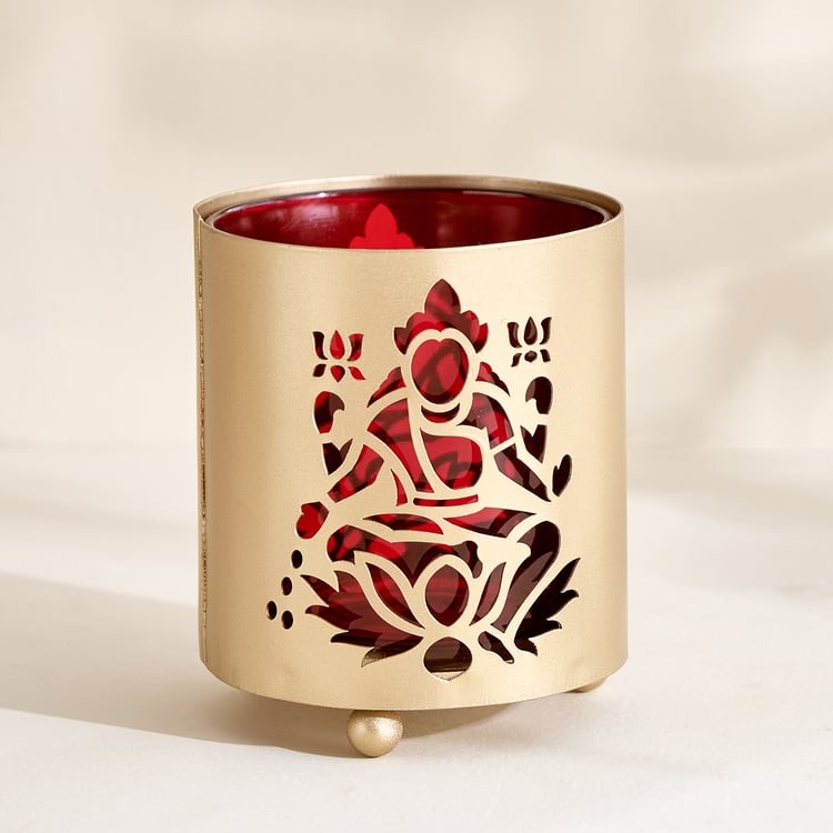Corsica Nahar Curio Set of 2 Glass Lakshmi and Ganesha T-Light Holders