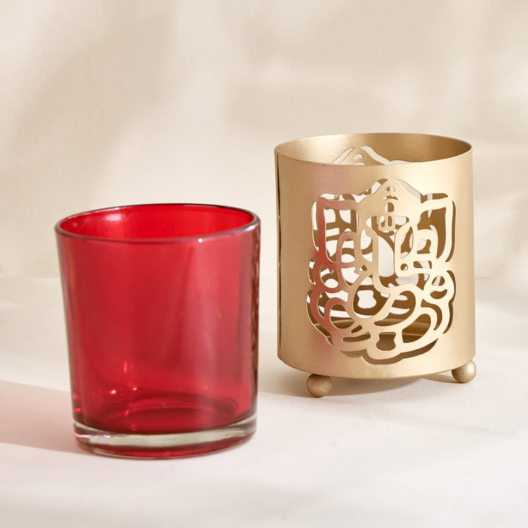 Corsica Nahar Curio Set of 2 Glass Lakshmi and Ganesha T-Light Holders