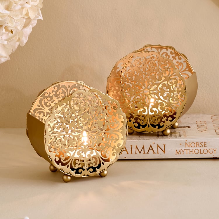 Corsica Nahar Curio Set of 2 Metal Laser Cut T-Light Holders