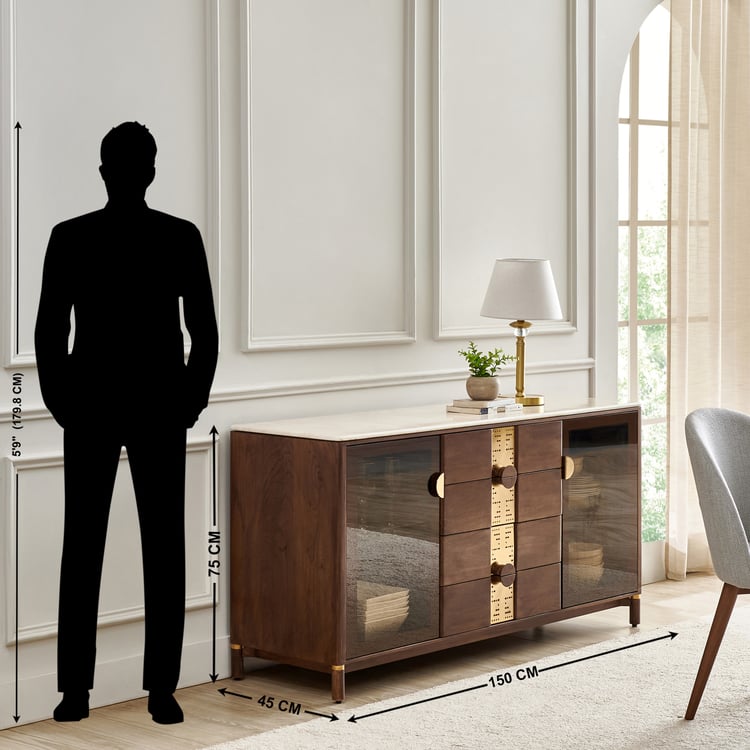 Nuqta Marble Top Sideboard - Walnut