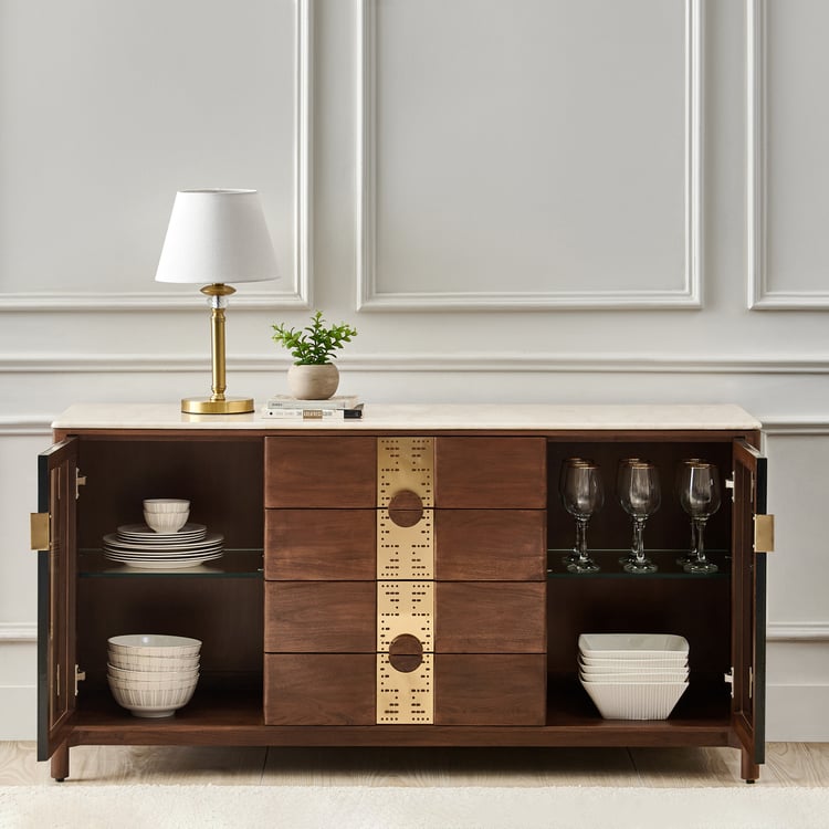 Nuqta Marble Top Sideboard - Walnut