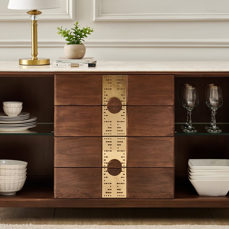 Nuqta Marble Top Sideboard - Walnut