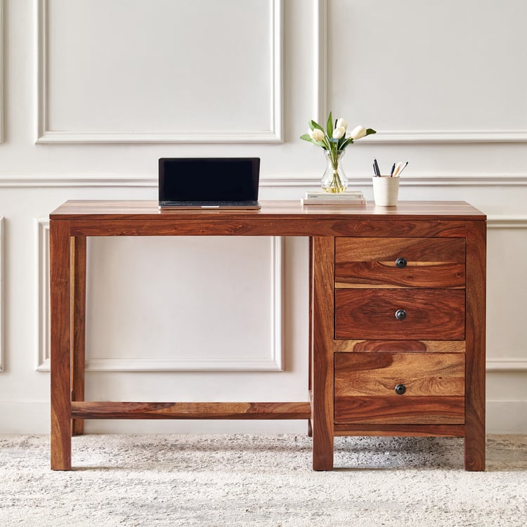 Adana Grand Sheehsam Wood Study Desk with Drawers - Brown