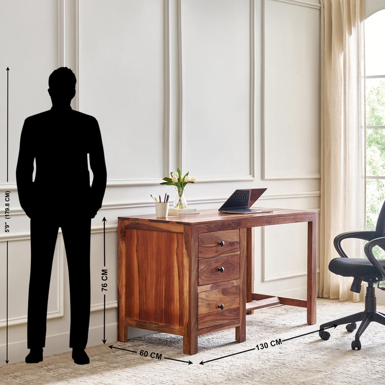 Adana Grand Sheehsam Wood Study Desk with Drawers - Brown
