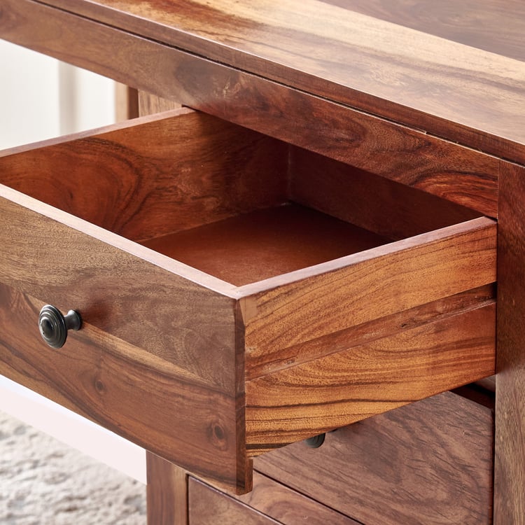Adana Grand Sheehsam Wood Study Desk with Drawers - Brown