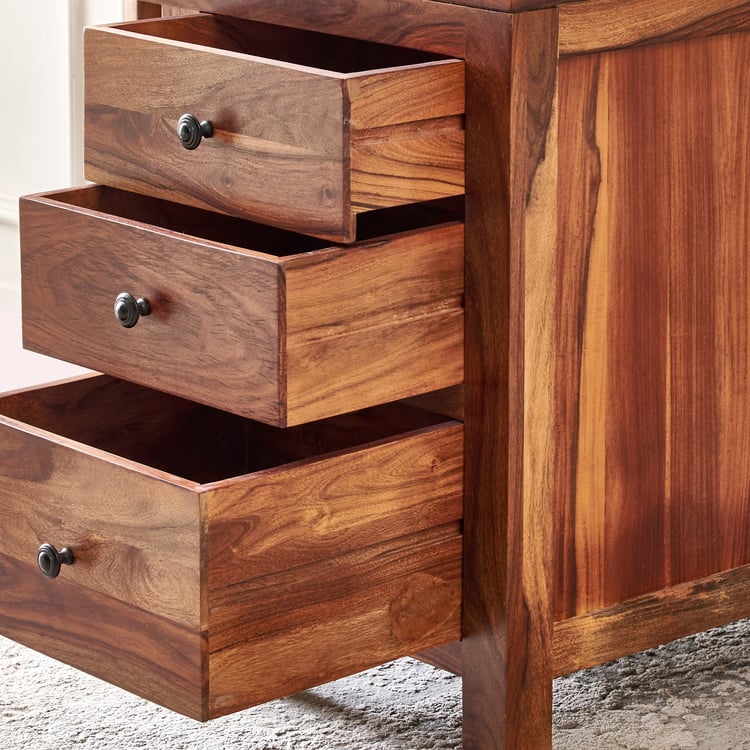 Adana Grand Sheehsam Wood Study Desk with Drawers - Brown