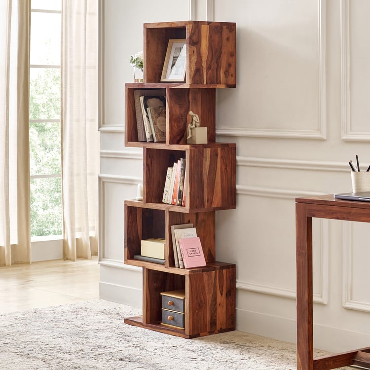 Adana Grand Sheesham Wood 5-Tier Open Book Shelf - Brown