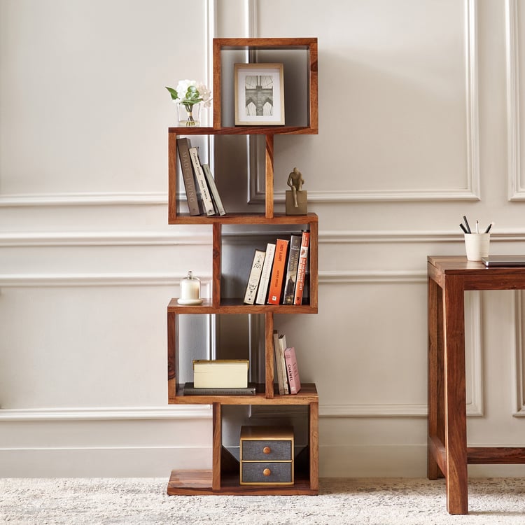 Adana Grand Sheesham Wood 5-Tier Open Book Shelf - Brown