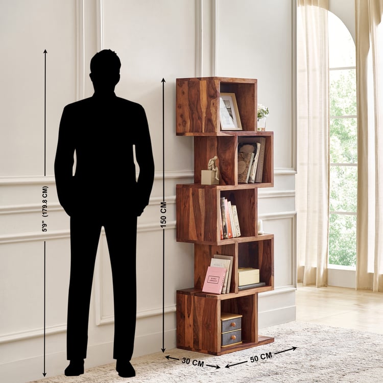 Adana Grand Sheesham Wood 5-Tier Open Book Shelf - Brown