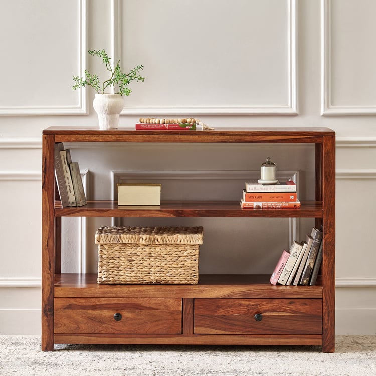 Adana Grand Sheesham Wood Book Shelf with Drawers - Brown