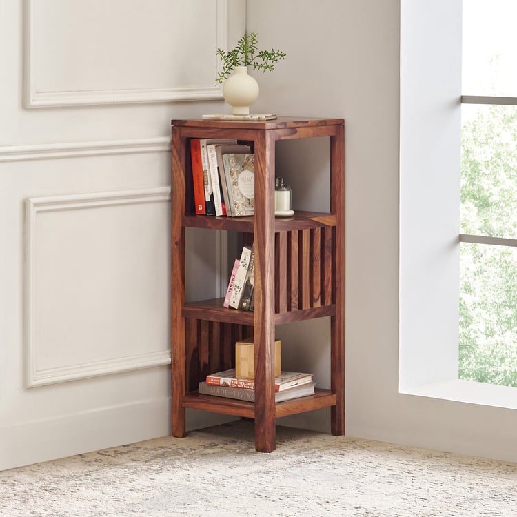 Adana Grand Sheesham Wood Corner Book Shelf - Brown