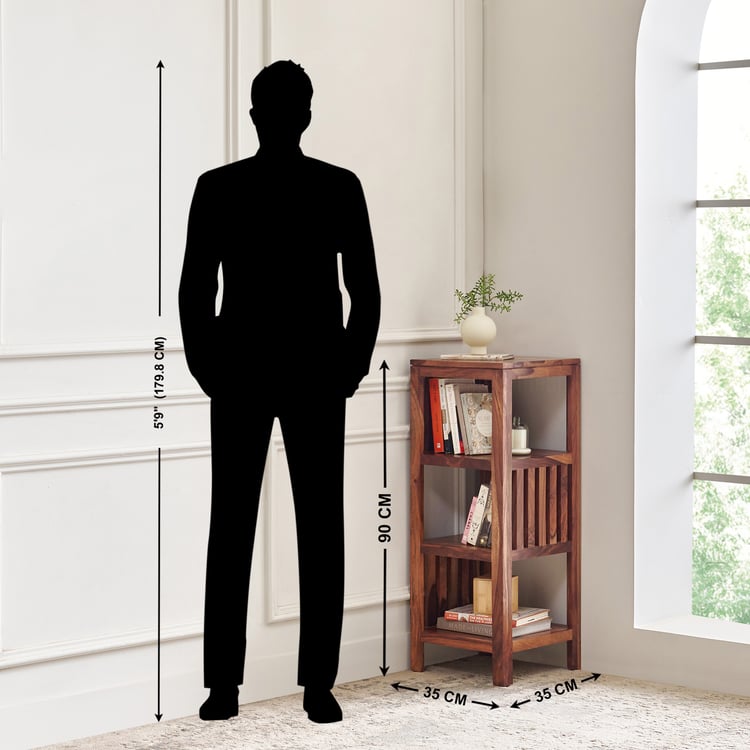 Adana Grand Sheesham Wood Corner Book Shelf - Brown