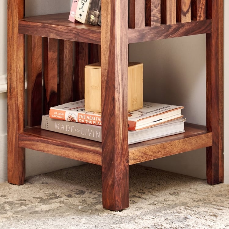 Adana Grand Sheesham Wood Corner Book Shelf - Brown
