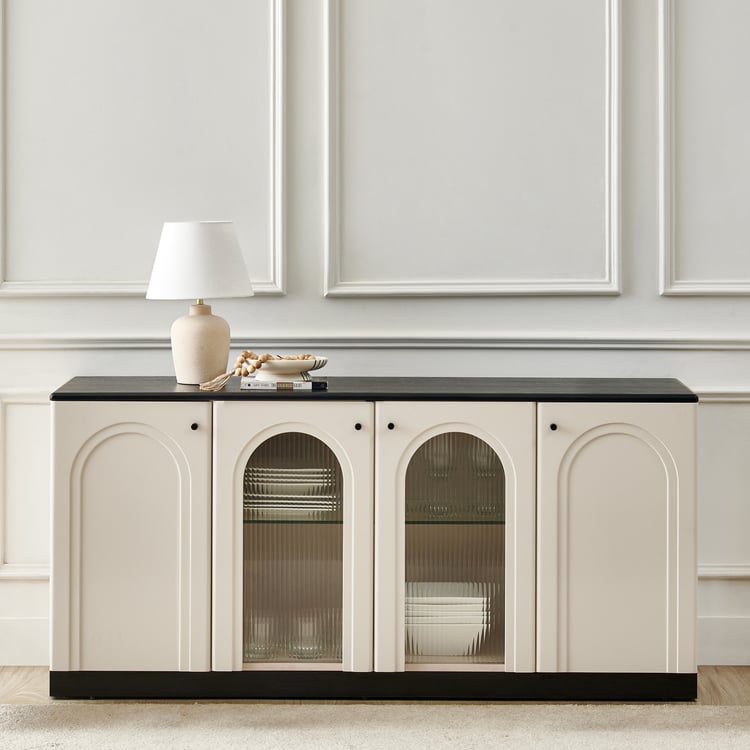 Saga Tempered Glass Top Sideboard - Cream