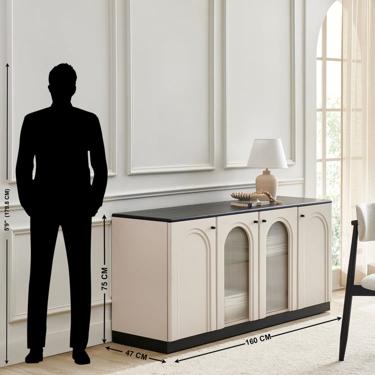 Saga Tempered Glass Top Sideboard - Cream