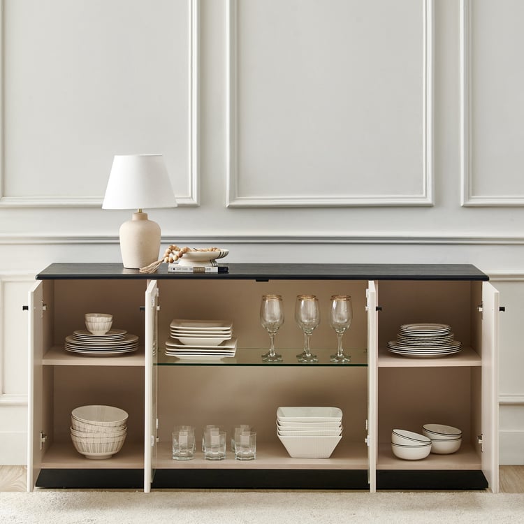 Saga Tempered Glass Top Sideboard - Cream