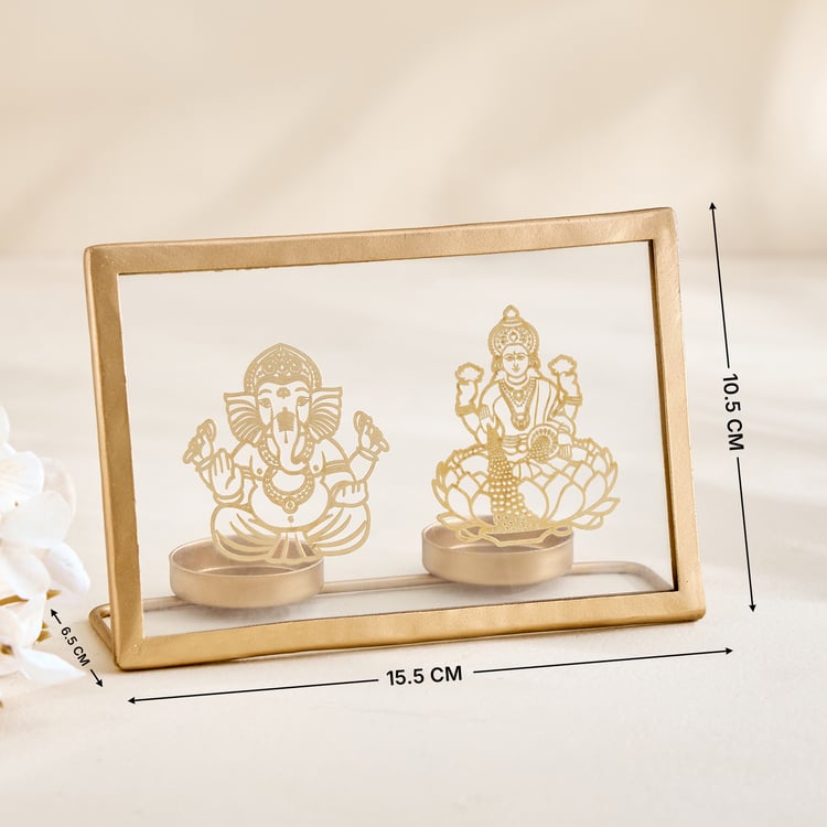 Corsica Nahar Curio Glass and Metal Lakshmi Ganesha T-Light Holder