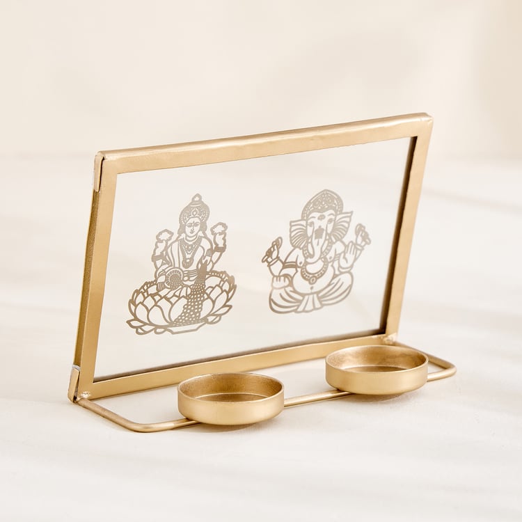 Corsica Nahar Curio Glass and Metal Lakshmi Ganesha T-Light Holder