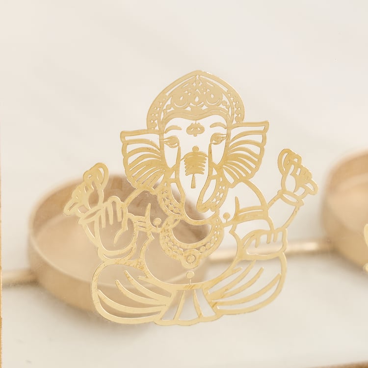 Corsica Nahar Curio Glass and Metal Lakshmi Ganesha T-Light Holder