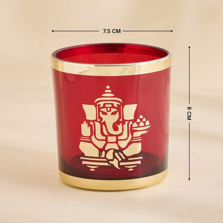 Corsica Nahar Curio Set of 2 Glass Lakshmi Ganesha T-Light Holders