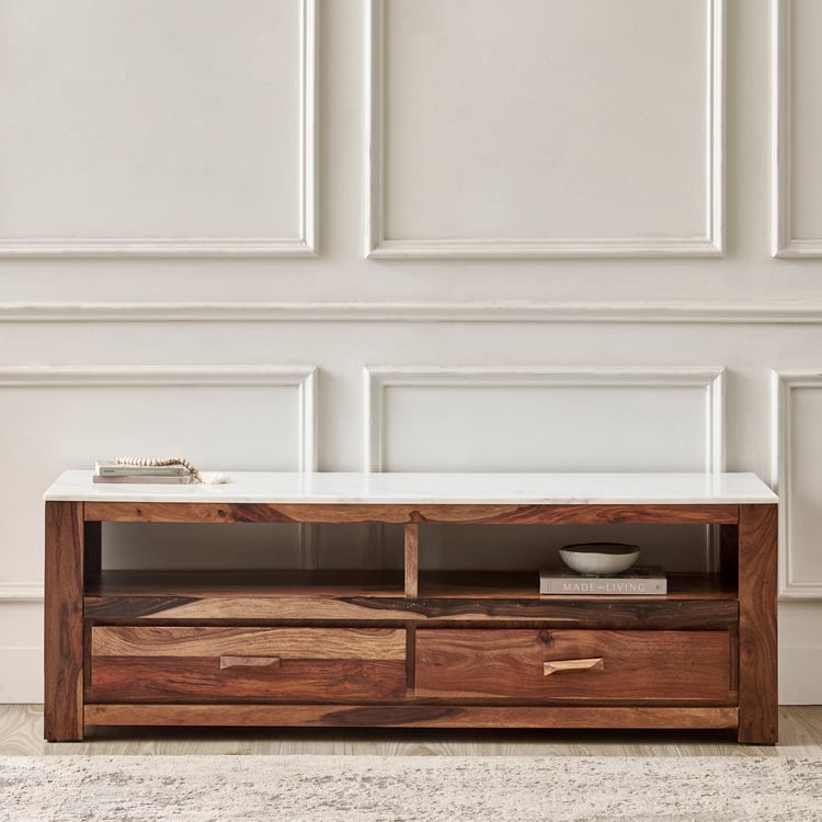 Adana Grand Marble Top TV Unit - Honey